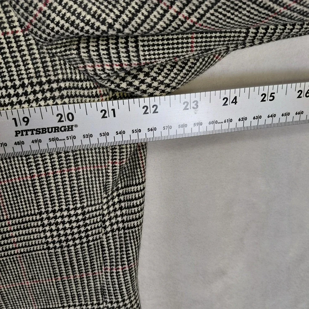 Lands End Vintage Mens 46L Glen Plaid Wool Blazer Grey Red Sport Coat USA Made